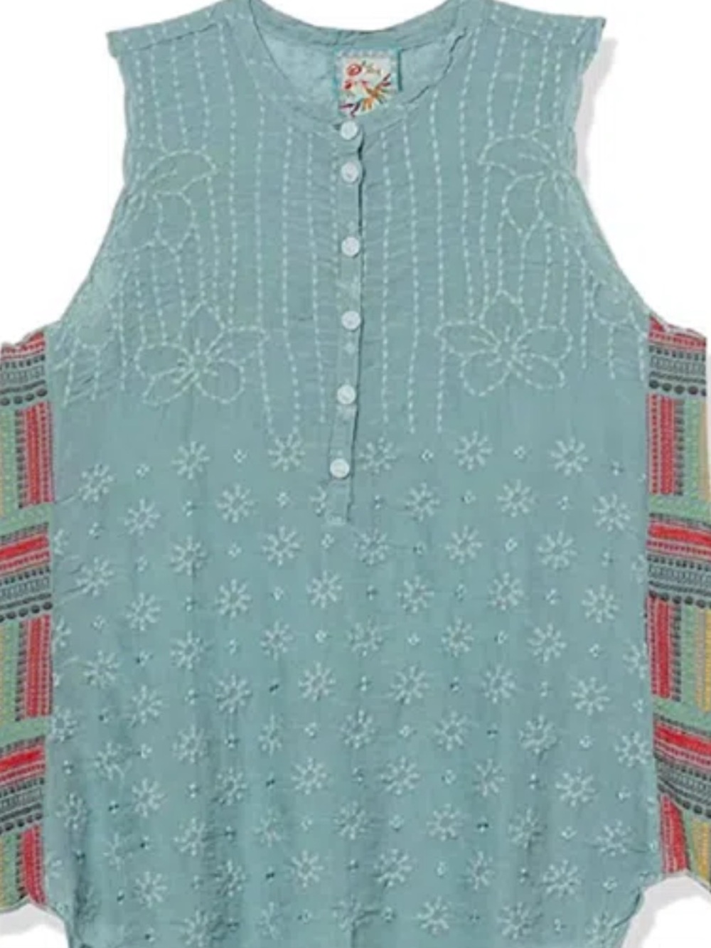 Johnny Was Sky Blue Embroidered Turia Tank Top With Contrasting Embroidery